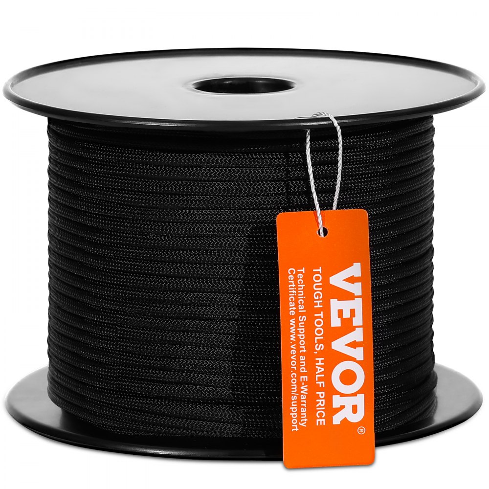 VEVOR Braided Nylon Cord, 3/16 inch by 250 feet, 32-Strand Design, 720 LBS Tensile Strength, Multi-Purpose Black Rope for Outdoor, Tree Work, Hiking, Swinging, and Rescue Operations - HCCLSNL316INYE3W6V0