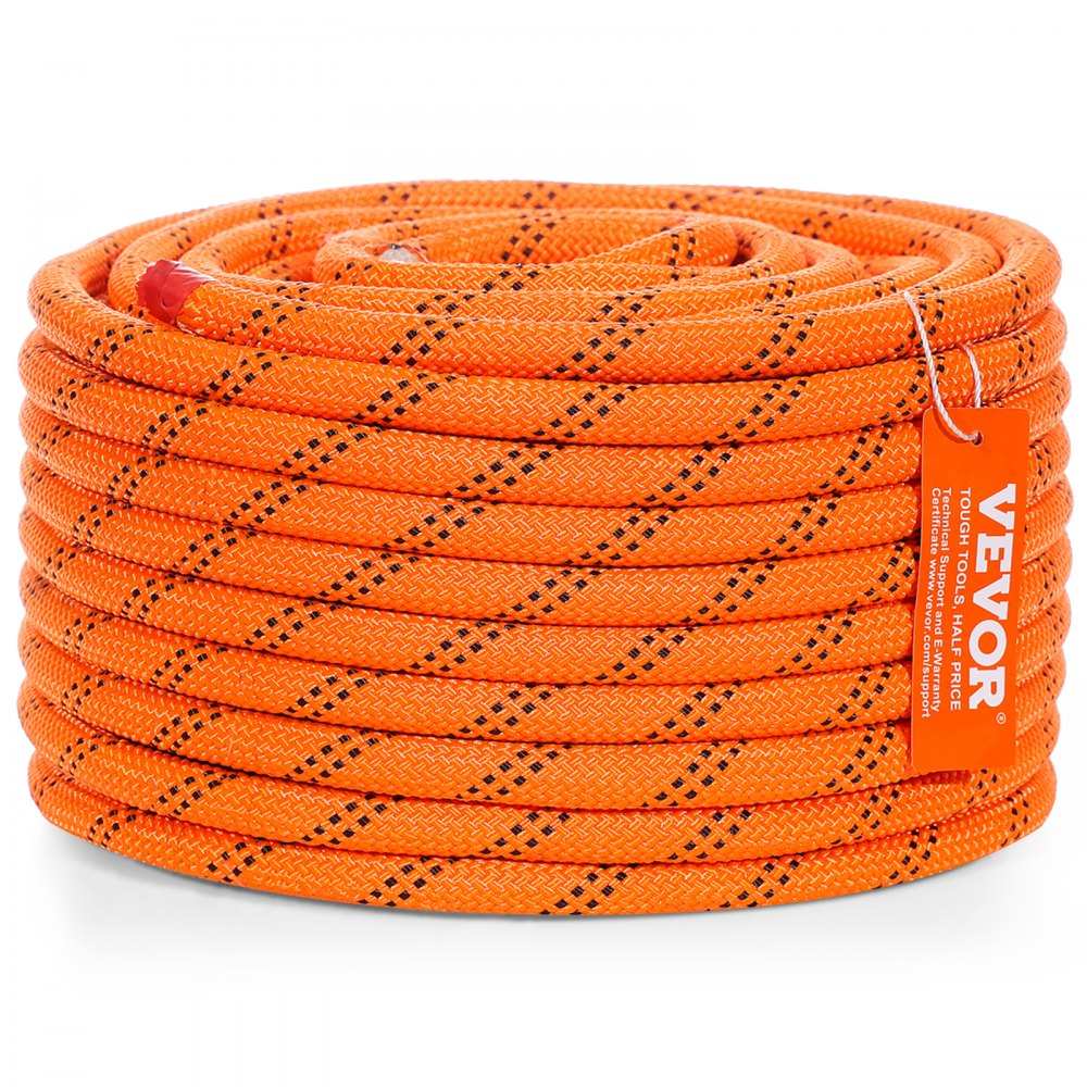VEVOR Double Braided Polyester Rope, 1/2 in x 120 ft, 48 Strands, 8000 LBS Breaking Strength Outdoor Climbing Rope, Arborist Rigging Rope for Rock Hiking Camping Swing Rappelling Rescue, Orange/Black - HCCLSDL12INCMEGKYV0