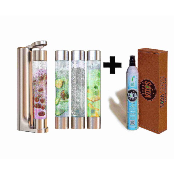 Drinkpod FIZZpod Soda Maker w/CO2 Cylinder- Fizzy Drink Machine w/3 PET Bottles, 3 Caps, 1 Carbonator Cap - DPFZPOD1KS-CO2