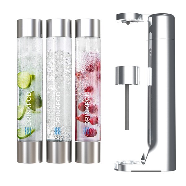 Drinkpod FIZZPod One Touch Sparking Soda Maker Machine with 3 Bottles- Polished Chrome - DPFZPOD1K-SLVR-CRM