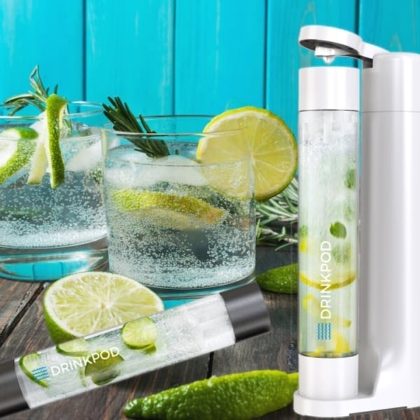Drinkpod FIZZPod One Touch Sparking Soda Maker Machine with 3 Bottles- White - DPFZPOD1KW