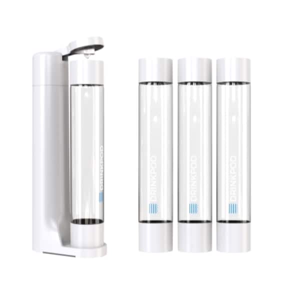 Drinkpod FIZZPod One Touch Sparking Soda Maker Machine with 3 Bottles- White - DPFZPOD1KW