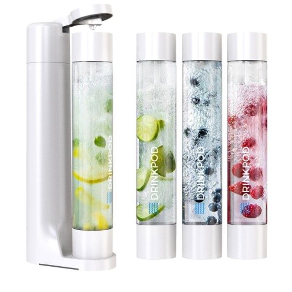 Drinkpod FIZZPod One Touch Sparking Soda Maker Machine with 3 Bottles- White - DPFZPOD1KW