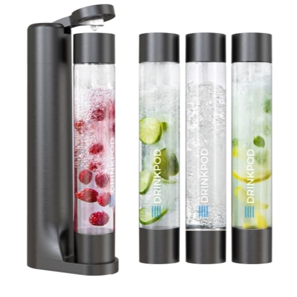Drinkpod FIZZPod One Touch Sparking Soda Maker Machine with 3 Bottles- Black - DPFZPOD1KB