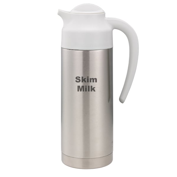 Service Ideas SteelVac Creamer, Etched Skim Milk, Vacuum Insulated Carafe, Stainless Vacuum, 1 Liter - S2SN100SMETWHT