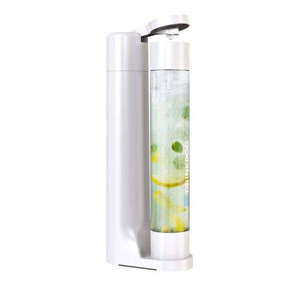 Drinkpod FIZZpod Soda Maker w/TWO CO2 Cylinder- Fizzy Drink Machine w/3 PET Bottles, 3 Caps, 1 Carbonator Cap - DPFZPOD1KW-2-CO2