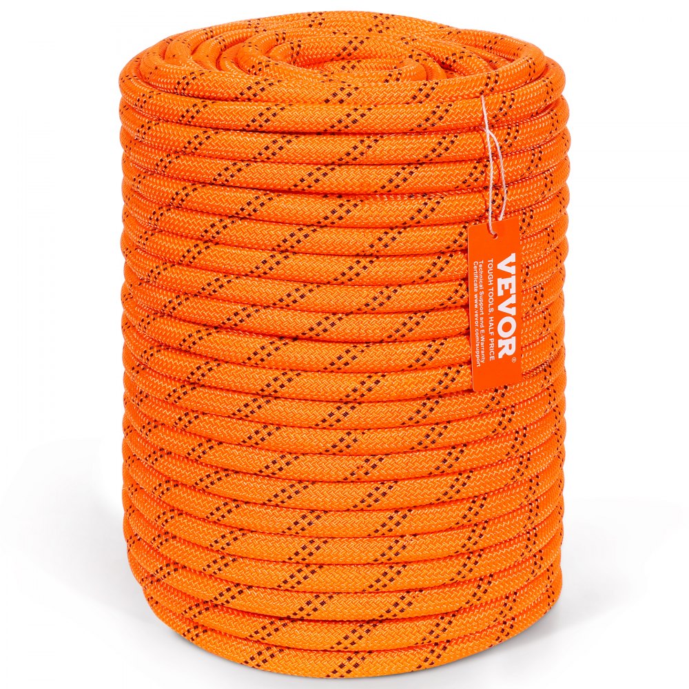 VEVOR Double Braided Polyester Rope, 1/2 in x 220 ft, 48 Strands, 8000 LBS Breaking Strength Outdoor Climbing Rope, Arborist Rigging Rope for Rock Hiking Camping Swing Rappelling Rescue, Orange/Black - HCCLSDL12INC6ERRHV0