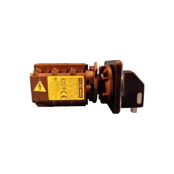 Controles Springer Co Springer Controls/MERZ, Interruptor de desconexión de 16A, 3 polos, Negro/Gris, Montaje central, Bloqueo - A104/016-CB2