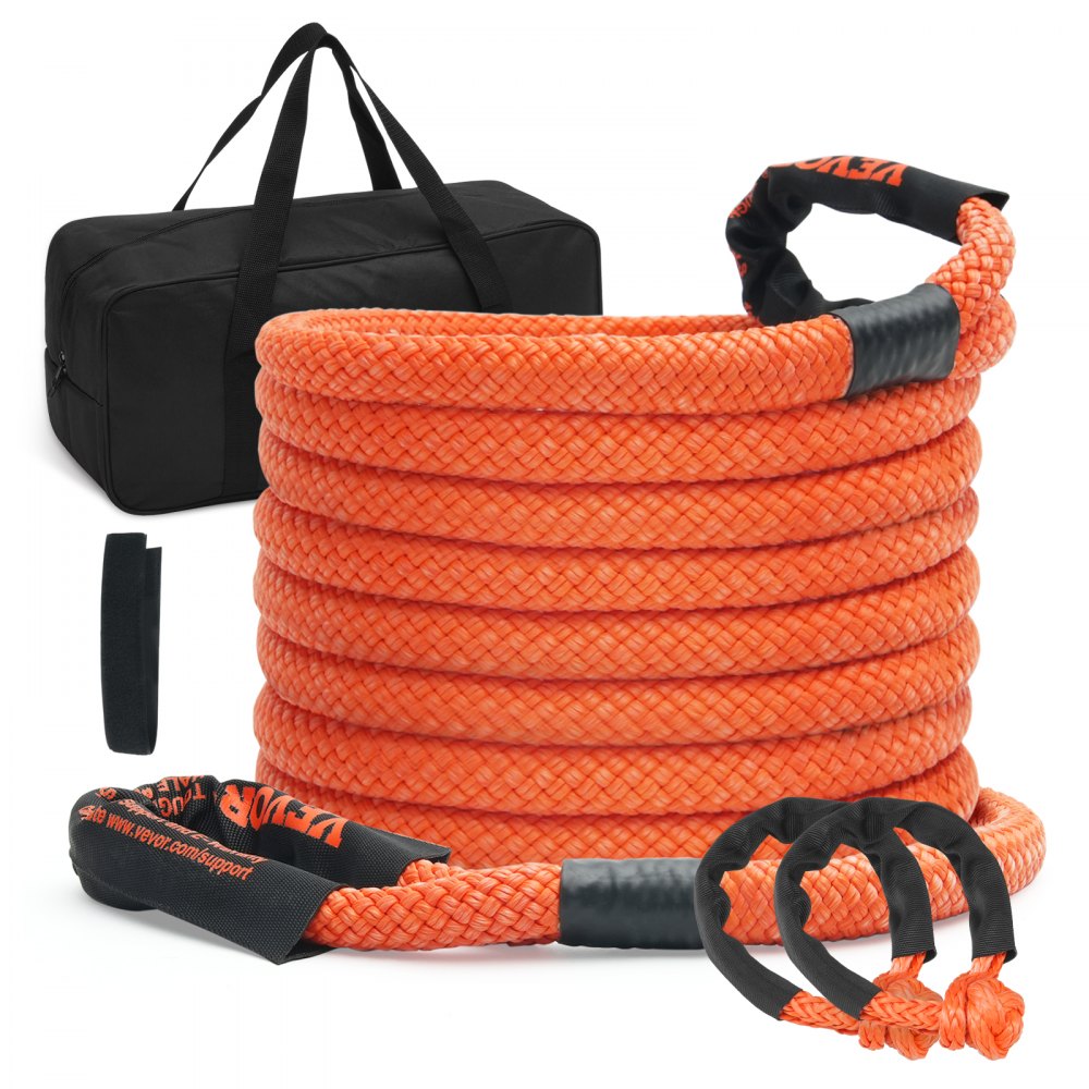 VEVOR 7/8" x 30' Kinetic Recovery Tow Rope 30,580lbs, Heavy-Duty Off Road Snatch Strap with 2 Soft Shackles (41750lbs) Extreme Duty 30% Elasticity Energy Snatch Strap Jeep Car Truck ATV Tractor - SZNL30FT0875A8C5FV0