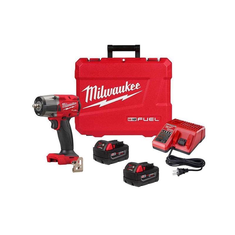 Milwaukee M18 FUEL 18V Llithium-Ion Brushless Cordless 3/8 in. Llave de Impacto de Medio Torque con Anillo de Fricción Kit, Baterías Resistentes - 2960-22R