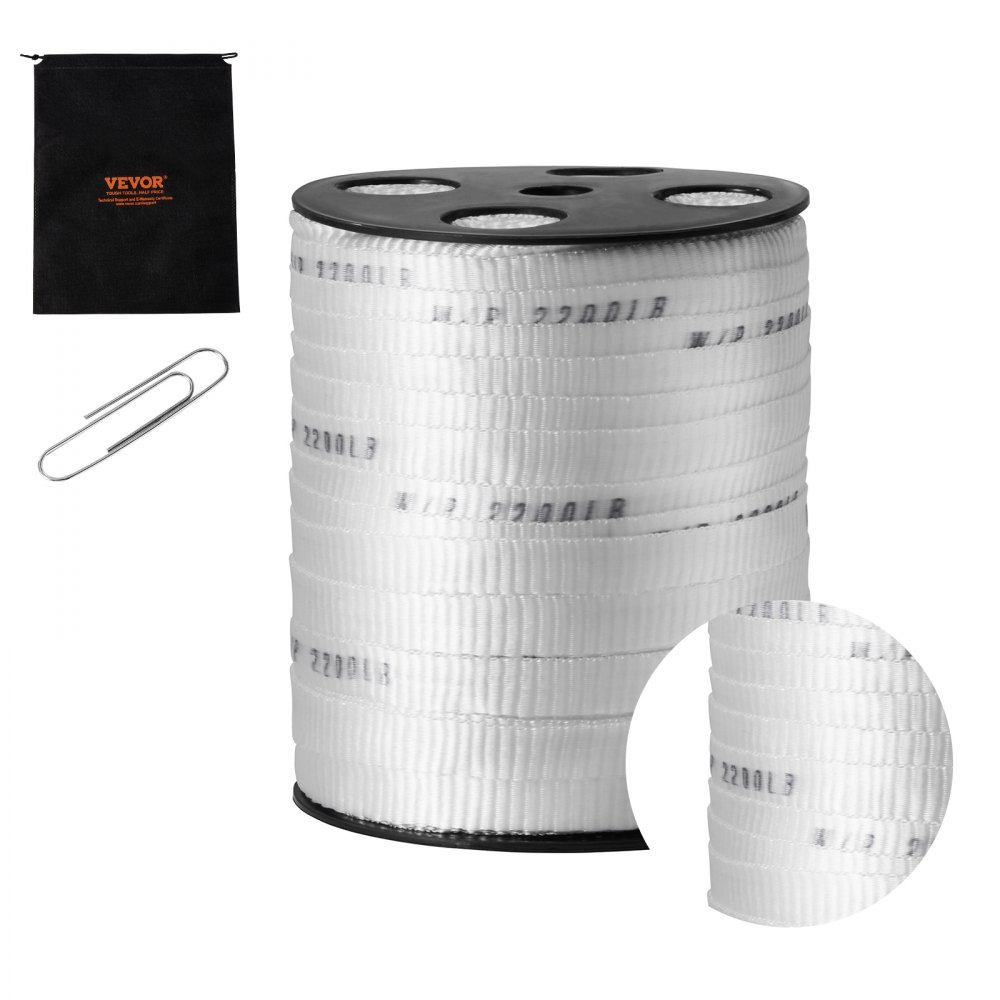 VEVOR Polyester Pull Tape, 5/8" x 318' Mule Tape Flat Rope, 2200 lbf Tensile Capacity, Printed Webbing Cable Pulling Tape for Packaging, Gardening, Commercial Electrical, Conduit Work, White - DLLDB97M159M0R901V0