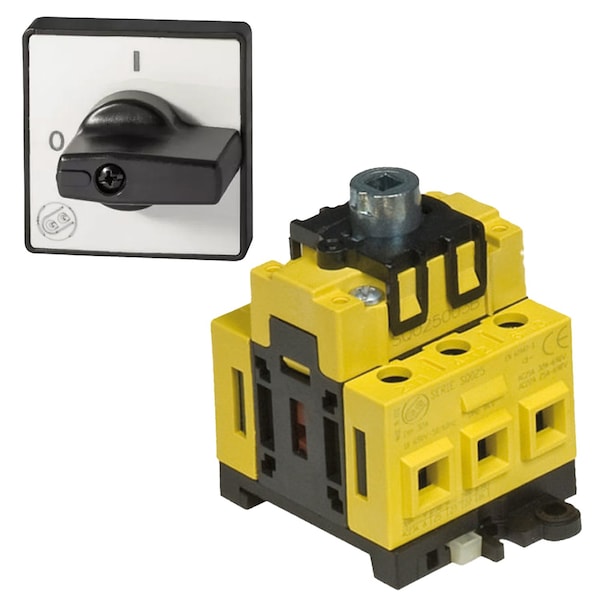 Interruptor de desconexión rotativo de Interconexión de Sistemas de Automatización, montaje en panel, 40 amperios, 3 polos, listado por UL508 con mango - SQ032003B-KIT