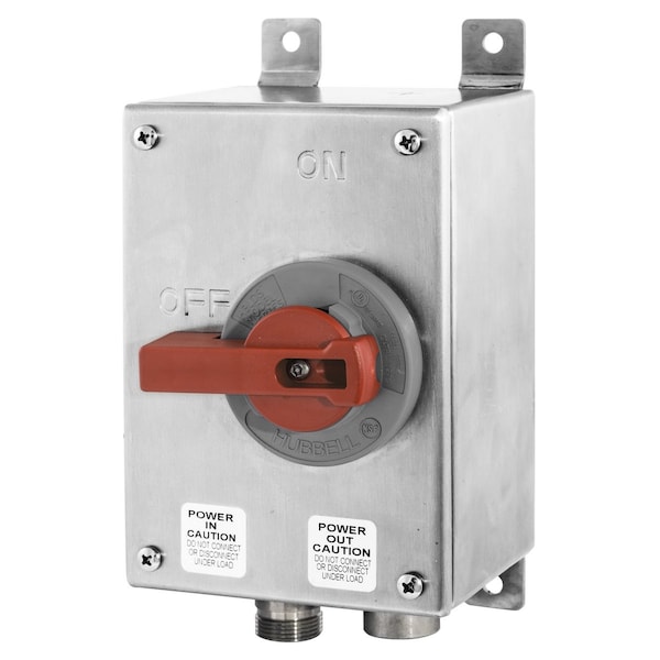 Interruptores de desconexión Hubbell Wiring Device-Kellems, carcasa de tapa cuadrada, 30A 600V AC, sin fusibles, NEMA 4X, acero inoxidable, con 2 receptáculos LINKOSITY pre-cableados - HBLDS3SSMQR2