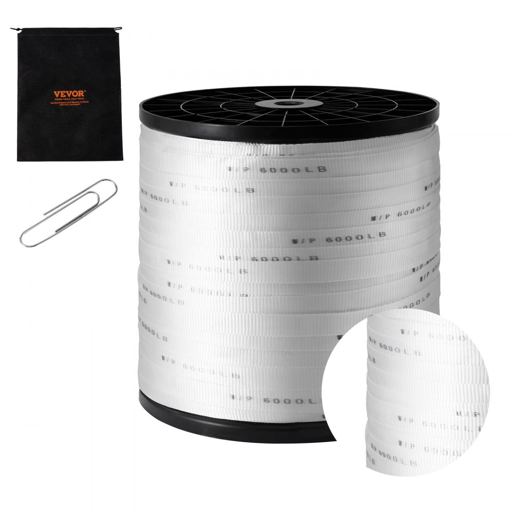 VEVOR Polyester Pull Tape, 1" x 2103' Mule Tape Flat Rope, 6000 lbf Tensile Capacity, Printed Webbing Cable Pulling Tape for Packaging, Gardening, Commercial Electrical, Conduit Work, White - DLLDB641M2546WOU0V0