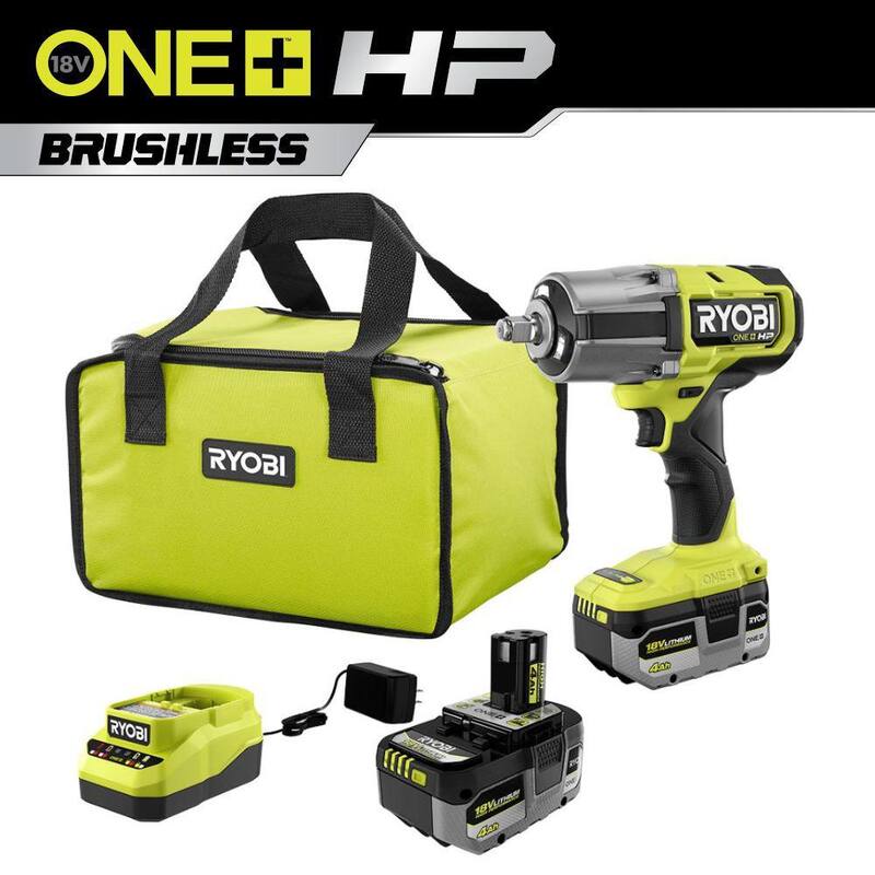 RYOBI ONE+ HP Llave de impacto inalámbrica sin escobillas de 18V de 4 modos y alto torque de 1/2 pulgada con kit de (2) baterías de 4.0 Ah y cargador - PBLIW01K2