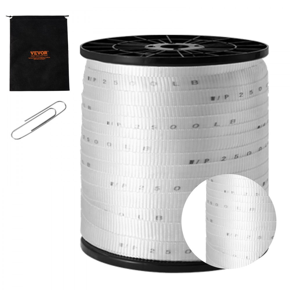 VEVOR Polyester Pull Tape, 3/4" x 528' Mule Tape Flat Rope, 2500 lbf Tensile Capacity, Printed Webbing Cable Pulling Tape for Packaging, Gardening, Commercial Electrical, Conduit Work, White - DLLDB161M19MP9PPZV0