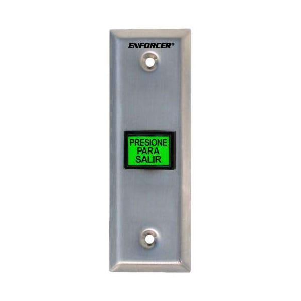 Seco-Larm Illuminated green "PUSLM-SH-TO-EXIT" button. Can replace with included "PRESIONE PARA SAL - SLM-SD-7103GC-PEQ