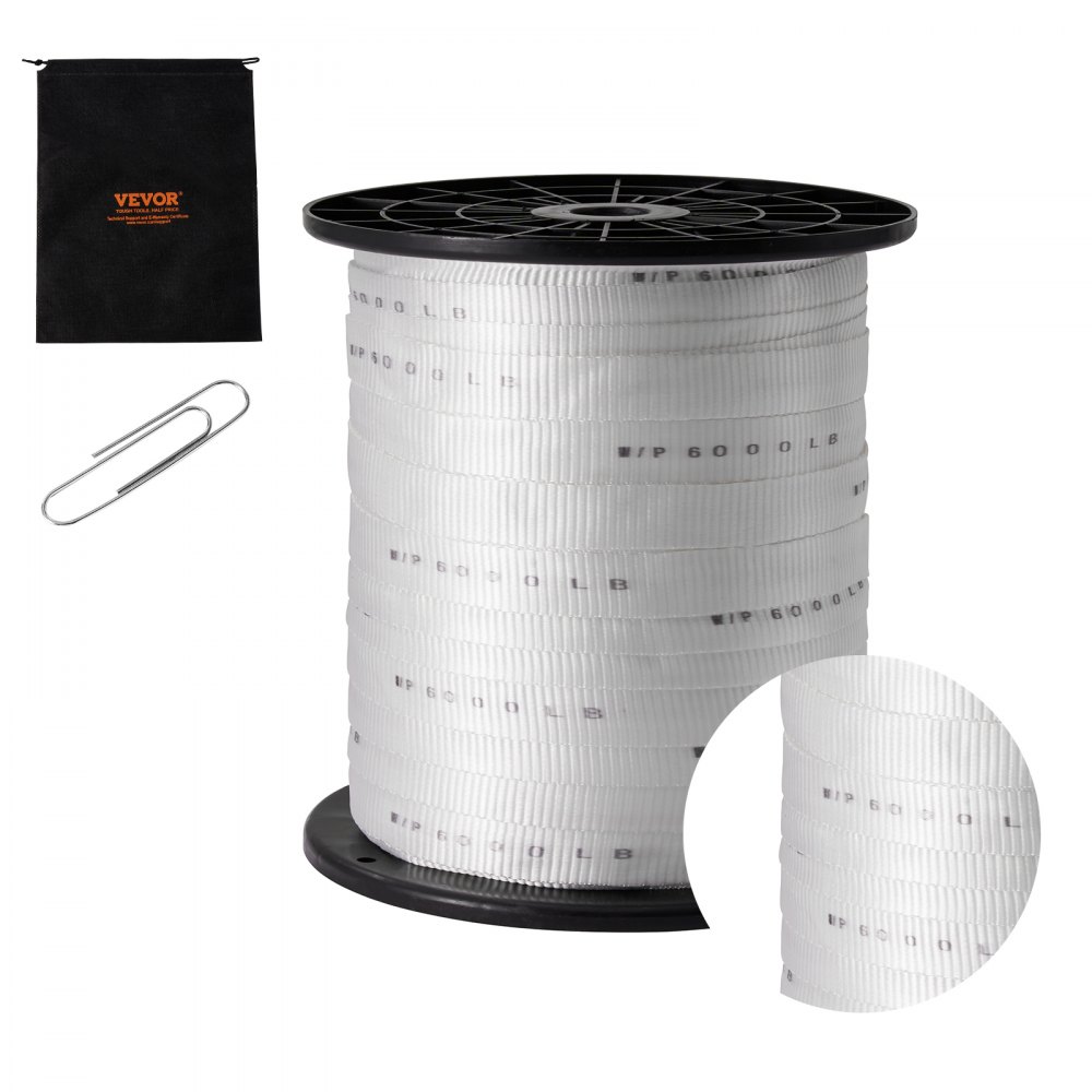 VEVOR Polyester Pull Tape, 1" x 528' Mule Tape Flat Rope, 6000 lbf Tensile Capacity, Printed Webbing Cable Pulling Tape for Packaging, Gardening, Commercial Electrical, Conduit Work, White - DLLDB161M254CO6SKV0