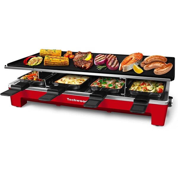 Cusimax 1500W Indoor Portable 2 in 1 Electric Raclette Grill- Red - CMRG-300R