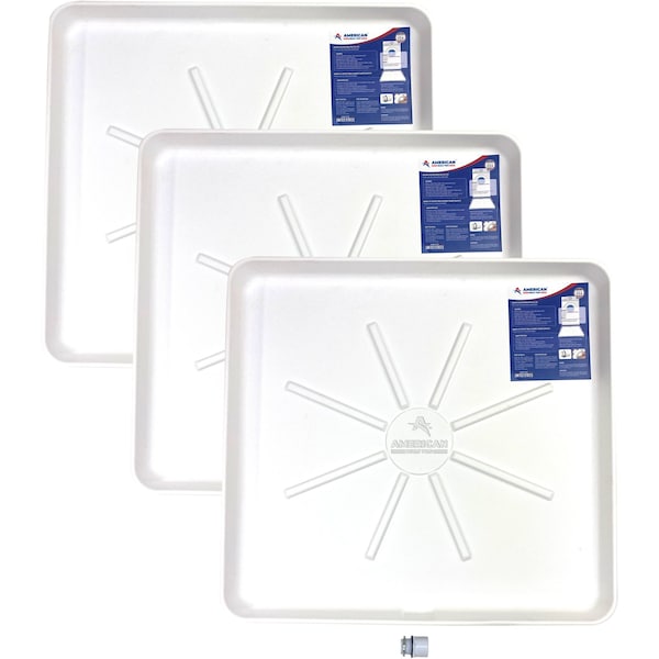 American Built Pro Washing Machine Drain Pan, 30 in x 28 in White Plastic Undrilled wDrain Hose Adapter, 3PK - WMSP-Und P3