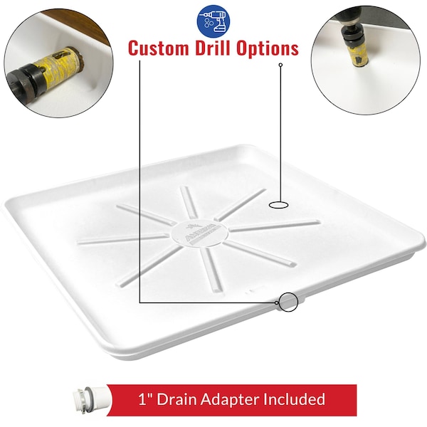 American Built Pro Washing Machine Drain Pan, 30 in x 28 in White Plastic Undrilled wDrain Hose Adapter, 3PK - WMSP-Und P3