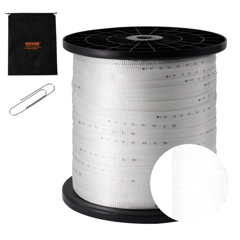 VEVOR Polyester Pull Tape, 3/4" x 2103' Mule Tape Flat Rope, 2500 lbf Tensile Capacity, Printed Webbing Cable Pulling Tape for Packaging, Gardening, Commercial Electrical, Conduit Work, White - DLLDB641M19M9OSHXV0