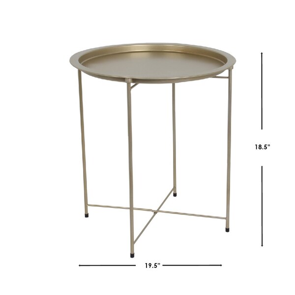 Home Basics Home Basics Foldable Round Multi-Purpose Side Accent Metal Table, Brushed Gold - ZOR96090