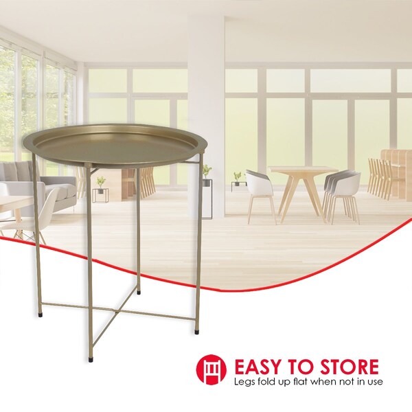 Home Basics Home Basics Foldable Round Multi-Purpose Side Accent Metal Table, Brushed Gold - ZOR96090