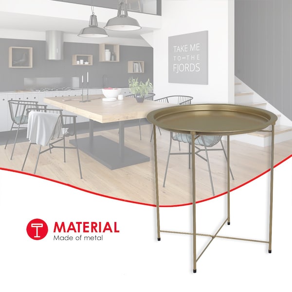 Home Basics Home Basics Foldable Round Multi-Purpose Side Accent Metal Table, Brushed Gold - ZOR96090
