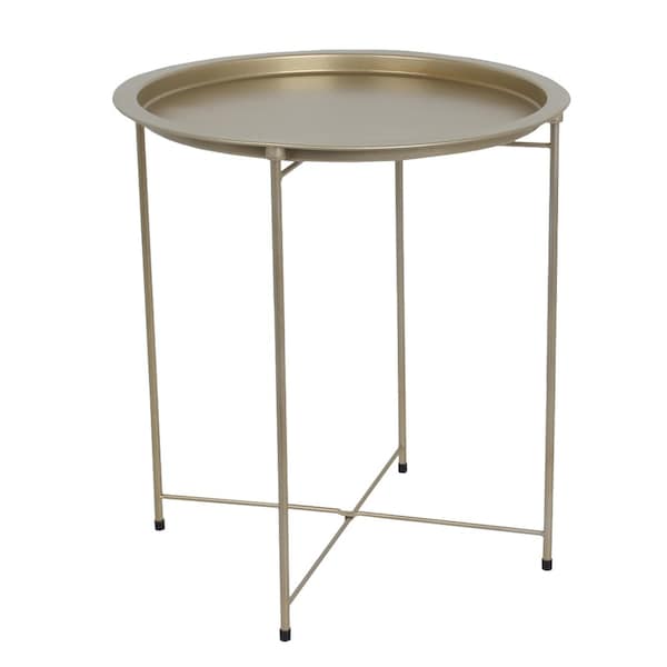 Home Basics Home Basics Foldable Round Multi-Purpose Side Accent Metal Table, Brushed Gold - ZOR96090