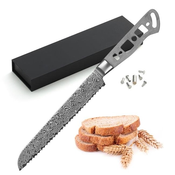 Katsura Cutlery Katsura Cutlery CKGD13B-no logo 8 in. Japanese Premium AUS 10 67 Layers Damascus Steel Bread Knife Blank No Logo Woodworking Project Kit - CKGD13B-no logo
