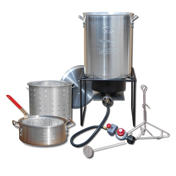 King Kooker Turkey Fryer, 29qt, Aluminum Turkey Pot, Basket, 10qt Fry Pan - 12RTFBF3