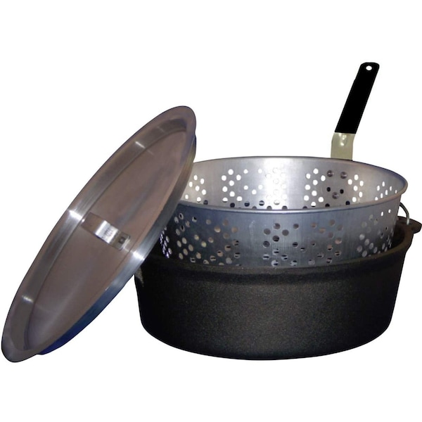 King Kooker 6qt. Cast Iron Pot, Aluminum Lid and Basket - CIFFB
