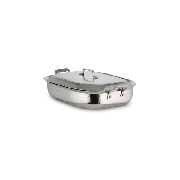 Bon Chef Cucina Oblong Pan W/Lid Hammer Finish  15" X 11 1/4" X 3" / 5 Qt - 60023CLDHF