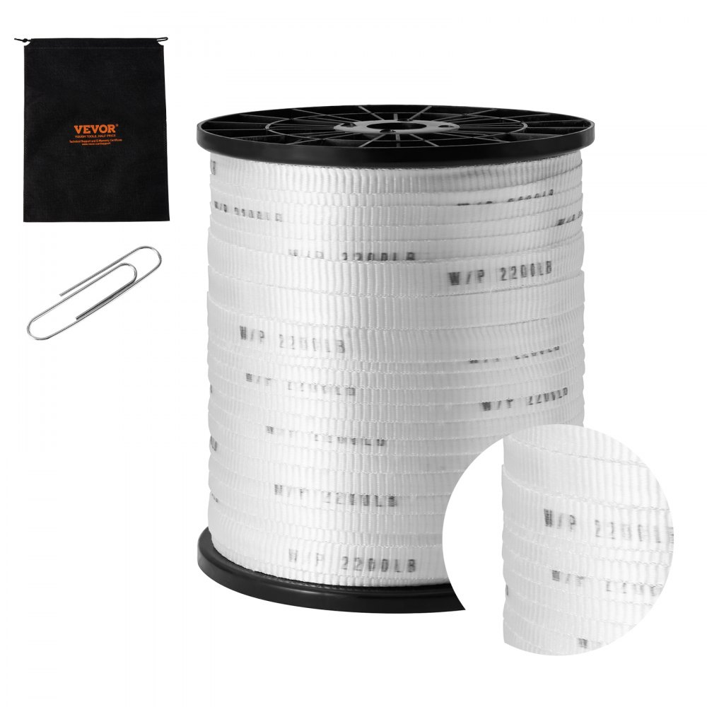 VEVOR Polyester Pull Tape, 5/8" x 630' Mule Tape Flat Rope, 2200 lbf Tensile Capacity, Printed Webbing Cable Pulling Tape for Packaging, Gardening, Commercial Electrical, Conduit Work, White - DLLDB192M159XEG3CV0