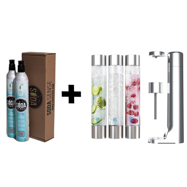 Drinkpod Fizzpod Polished Chrome W 2 CO2 Cylinders - DPFZPOD-PC-2-CO2