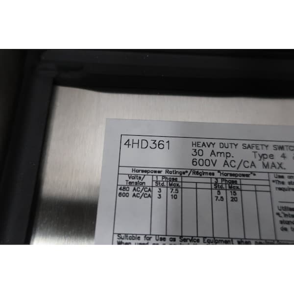 Interruptor de desconexión de fusibles Eaton Cutler-Hammer de 3P 30A AMP 600V-AC - 4HD361