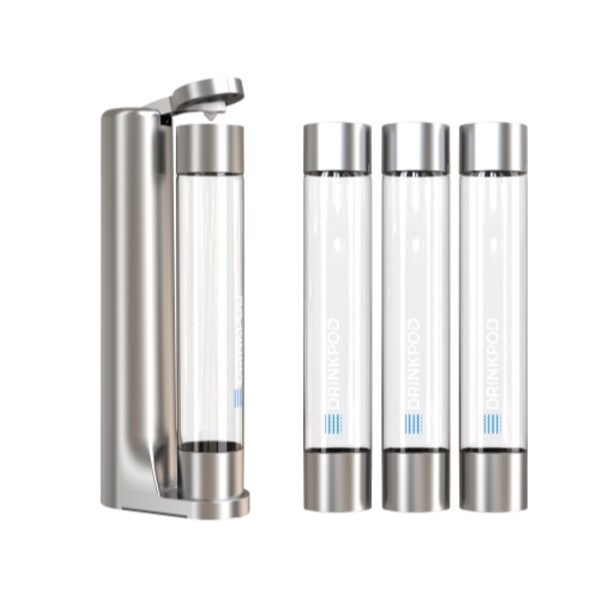 Drinkpod FIZZPod One Touch Sparking Soda Maker Machine with 3 Bottles- Silver - DPFZPOD1KS