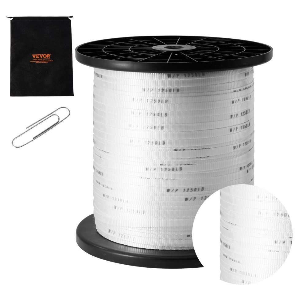 VEVOR Polyester Pull Tape, 1/2" x 3153' Mule Tape Flat Rope, 1250 lbf Tensile Capacity, Printed Webbing Cable Pulling Tape for Packaging, Gardening, Commercial Electrical, Conduit Work, White - DLLDB961M127IBYOSV0