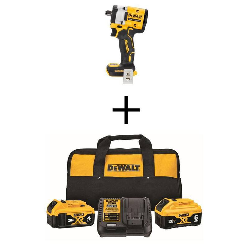 DEWALT ATOMIC Llave de Impacto Inalámbrica sin Escobillas de 1/2 pulgadas con baterías de 20V MAX XR de Iones de Litio Premium de 6.0Ah y 4.0Ah - DCF921BWCB2460C
