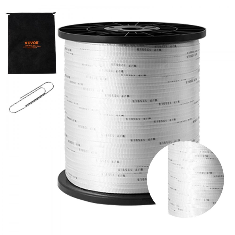 VEVOR Polyester Pull Tape, 1/2" x 5249' Mule Tape Flat Rope, 1250 lbf Tensile Capacity, Printed Webbing Cable Pulling Tape for Packaging, Gardening, Commercial Electrical, Conduit Work, White - DLLDB1600M12U3163V0
