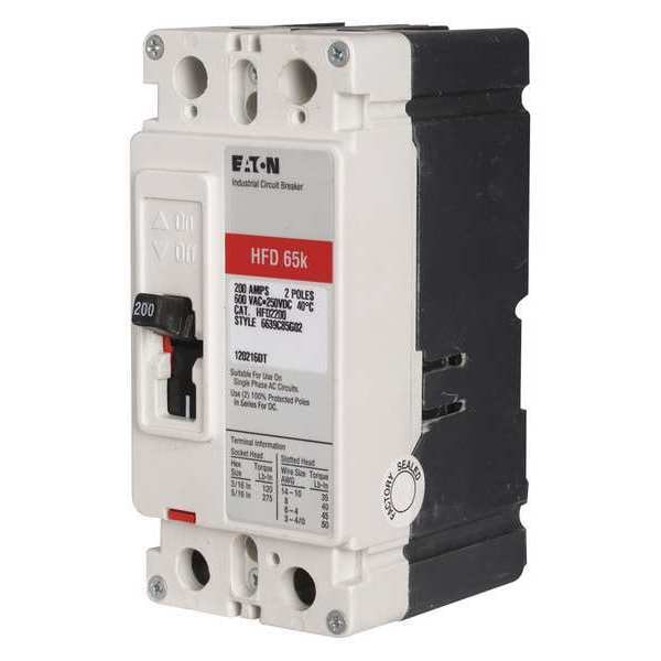 Eaton Molded Case Circuit Breaker, HFD Series, 20A, 2 Pole, 600V AC, 100kA at 240V AC - HFD2020