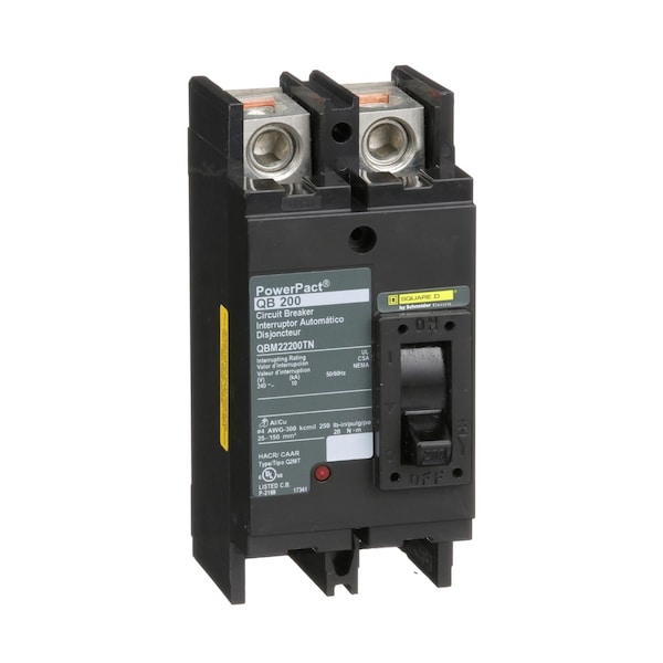 Square D Molded Case Circuit Breaker, QBM Series, 200A, 2 Pole, 240V AC, 10kA at 240V AC - QBM22200TN