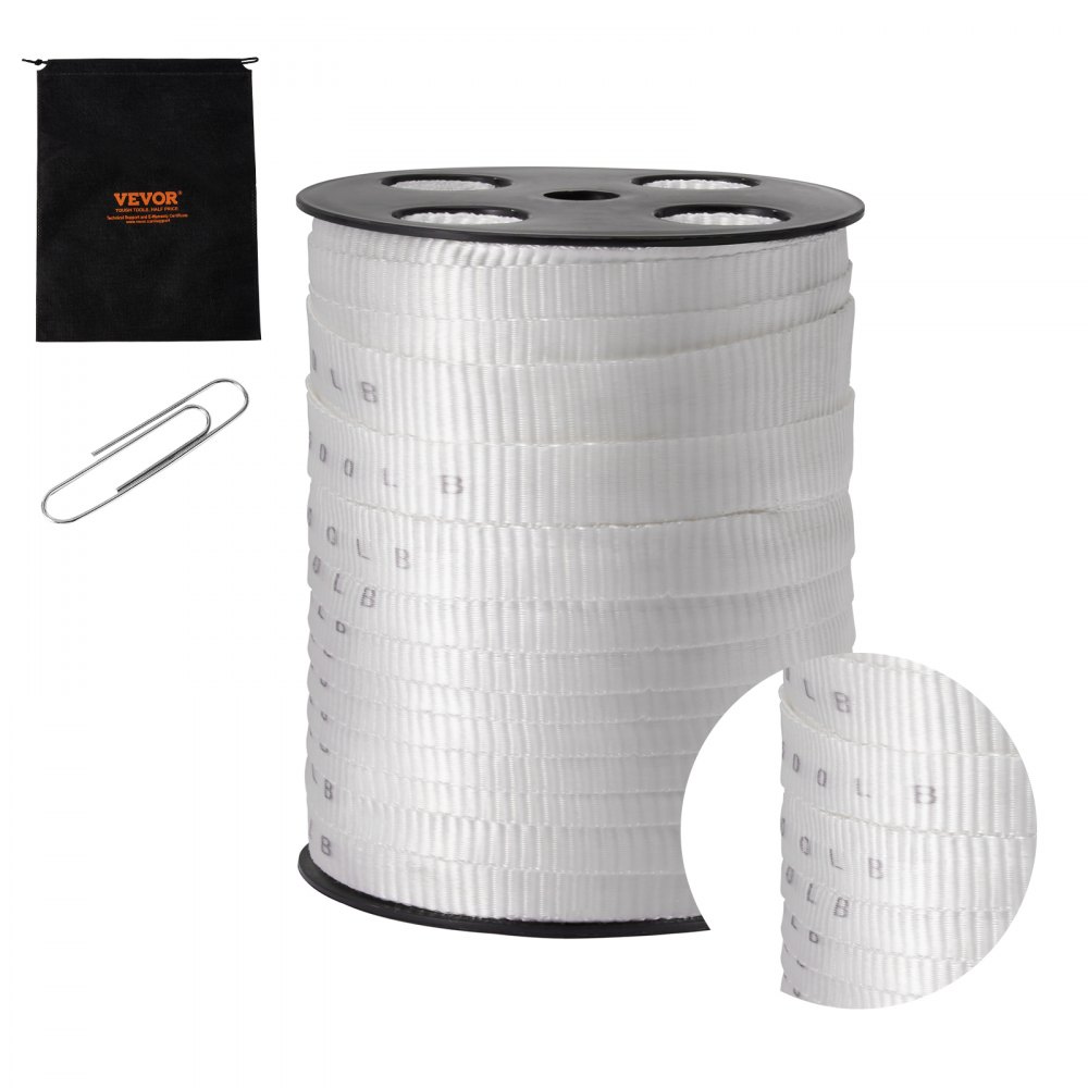 VEVOR Polyester Pull Tape, 3/4" x 265' Mule Tape Flat Rope, 2500 lbf Tensile Capacity, Printed Webbing Cable Pulling Tape for Packaging, Gardening, Commercial Electrical, Conduit Work, White - DLLDB97M19MM6991WV0