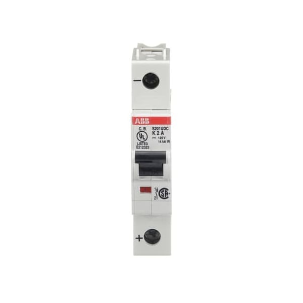 Abb Miniature Circuit Breaker, S201 Series, 2A, 1 Pole, Not Rated, 14kA, K Curve - S201UDC-K2
