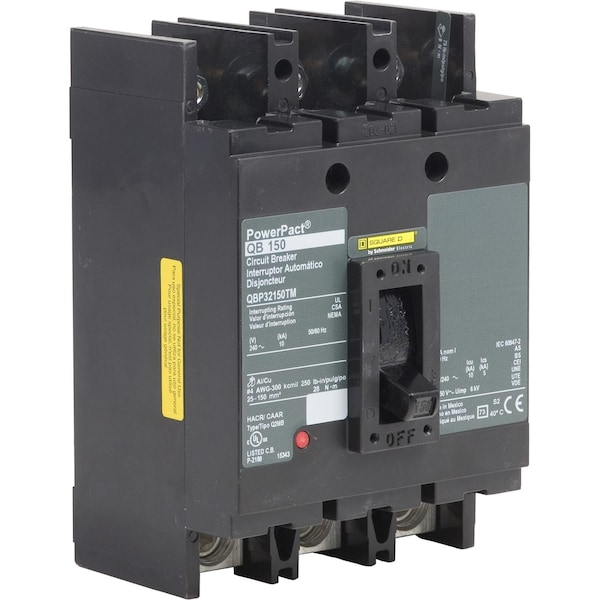 Square D Molded Case Circuit Breaker, QBP Series, 175A, 3 Pole, 240V AC, 10kA at 240V AC - QBP32175TM