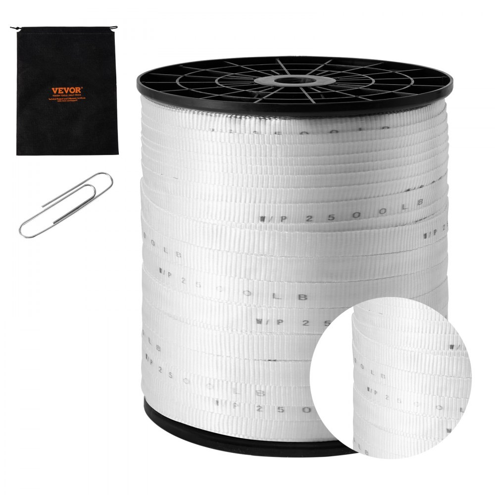VEVOR Polyester Pull Tape, 3/4" x 1053' Mule Tape Flat Rope, 2500 lbf Tensile Capacity, Printed Webbing Cable Pulling Tape for Packaging, Gardening, Commercial Electrical, Conduit Work, White - DLLDB321M19MUS4A4V0