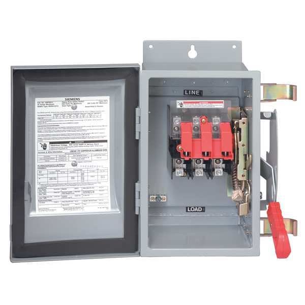 Interruptor de desconexión de seguridad Siemens para fuentes solares, fusible de 600V CA/CC, NEMA 1 - HF362PV.