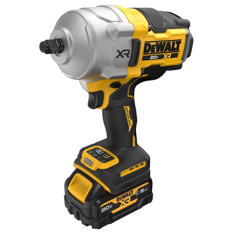 Llave de impacto inalámbrica sin escobillas DEWALT 20V MAX de 1/2 pulgadas con alto torque, kit con batería de 5Ah resistente al aceite y cargador - DCF961GP1