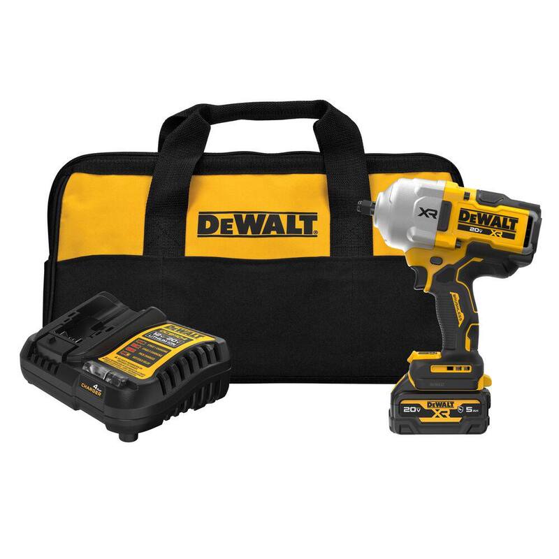 Llave de impacto inalámbrica sin escobillas DEWALT 20V MAX de 1/2 pulgadas con alto torque, kit con batería de 5Ah resistente al aceite y cargador - DCF961GP1